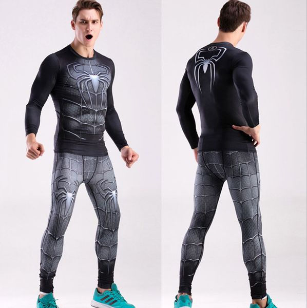 

men gym clothing sport suit 3d digital printing long sleeved t-shirt fitness suit sport clothes sweat quick drying sets ing, White;black