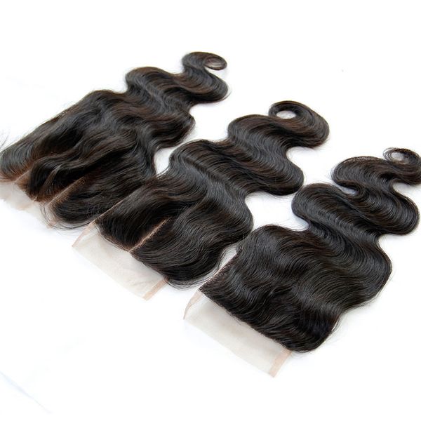 

brazilian peruvian malaysian indian cambodian body wave lace closure 4*4 unprocessed virgin human hair closures middle 3 way part, Black