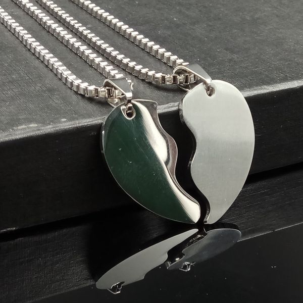 

sand surface and mirror lover heart pendant box chain 24inch necklace 1set, Silver