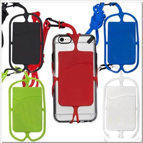 İPhone 15 için uzun kordon kayış pounch kartı yuvası tutucu ile evrensel mobil yumuşak silikon kasa