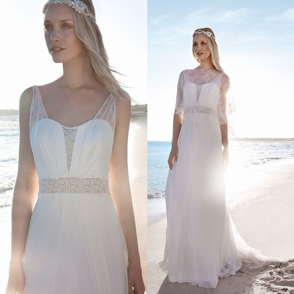 

rembo стайлинг пляж свадебные платья с кружевной курткой милая шеи дешевые свадебные платья a-line длина пола шифон свадебное платье, White