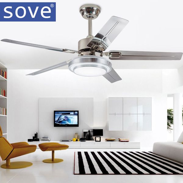 

Sove modern led ceiling light fan dining room tainle teel blade ceiling fan with light remote control ventilador de teto