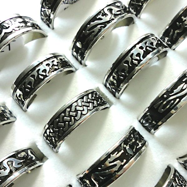 

15pcs fashion punk bump pattern black stainless steel rings for women and men wholesale jewelry lots lr026, Silver