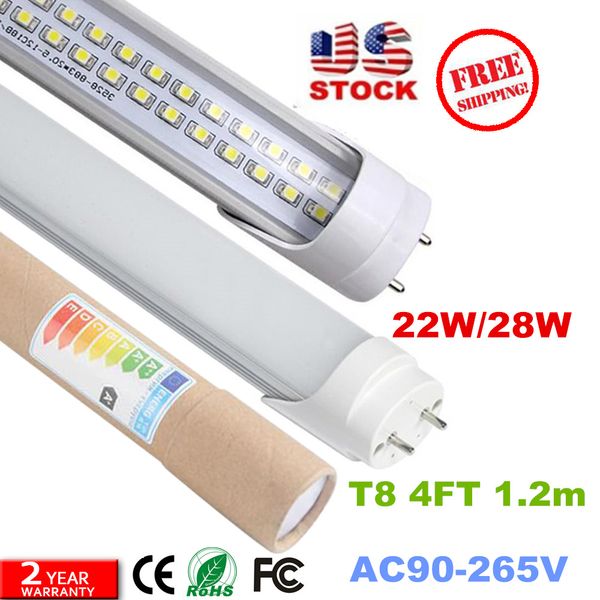 

ce rohs fcc + 4ft 1200mm t8 led tube light high super bright 18w 20w 22w 28w warm cold white led fluorescent bulbs ac110-277v