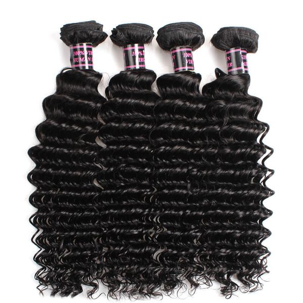 

ishow 8a brazilian deep wave virgin extensions wefts peruvian human hair bundles 4pcs/ lot wholesale price for women all ages 8-28 inch natu, Black