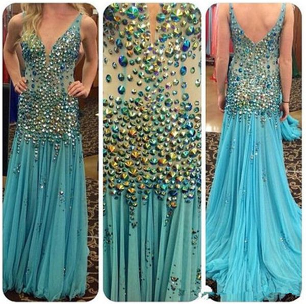 

charming prom dress beading nude and blue mermaid evening dress ab stones party dress vestidos longos, Black