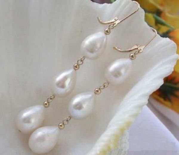 

very beautiful a pair 11-13mm akoya white natural pearl earring 14k gold hook, Golden