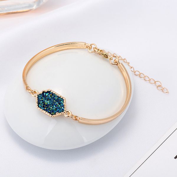 

fashion druzy drusy bracelet silver gold 7 color geometry imitate natural stone bangle bracelet for women jewelry, Golden;silver