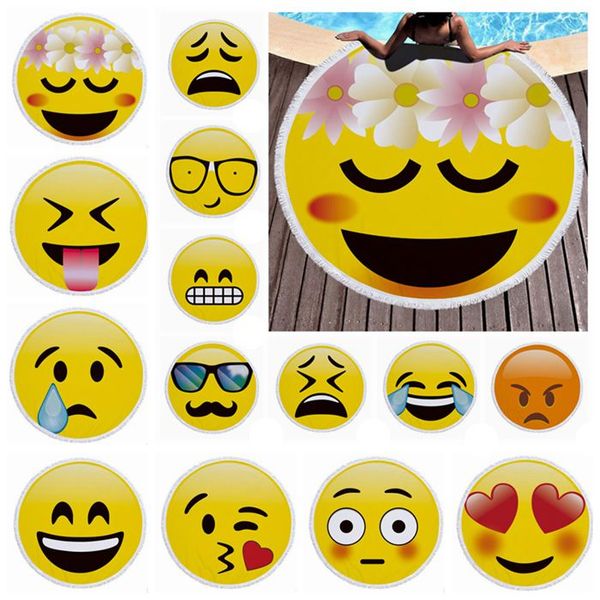 Emoji Round Beach Towel Polyester Beach Rug Shawl Yoga Mat With
