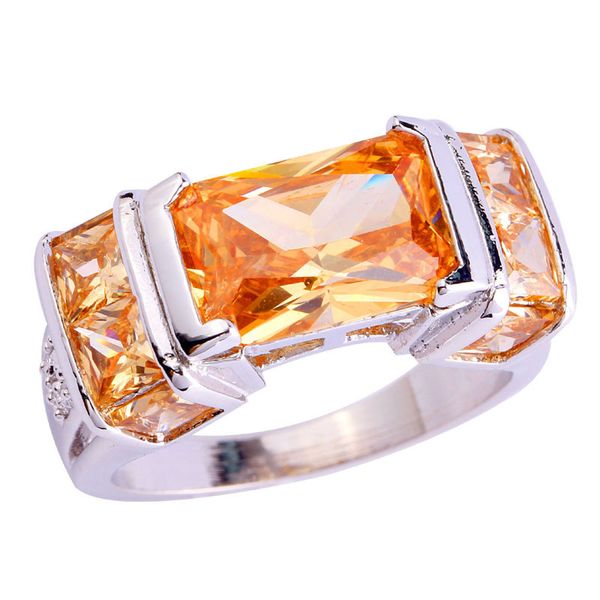 

jewelry factory direct lab champagne morganite 18k white gold plated silver fashion ring size 7 8 9 10 wholesale, Golden;silver