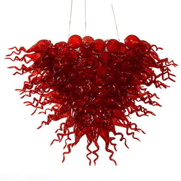Instridual Lighting Vintage Modern Red Glass Art Chandelier Pendant Lamps Edison Bulbs Hanging Decorative Luxury Chain Chandelier Ceiling Lamp Shades