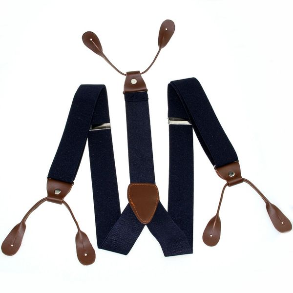 

wholesale-new braces suspender adjustable leather fitting six button holes navy blue bd707, Black;white