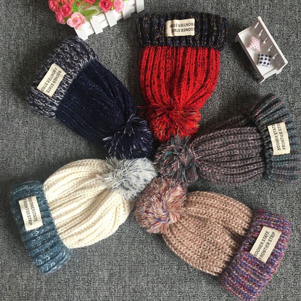 

kids winter keep warm cc beanies labeling hats wool knit hat outdoor sports caps for baby children kid 2017 fashion sc067