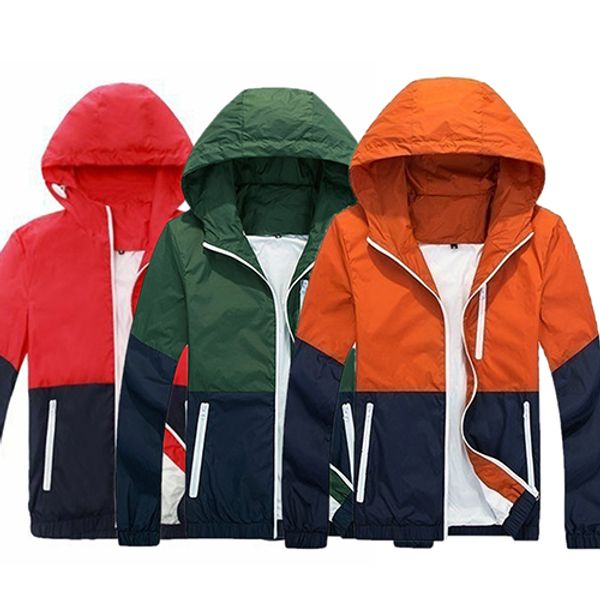 

wholesale- fashion men's zip up hooded jacket summer casual windbreaker, Black;brown