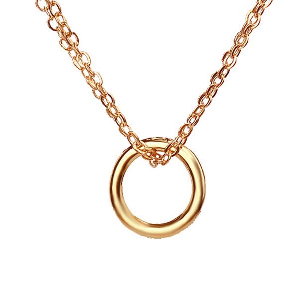 

karma 2 linked gold plated circle eternity pendant necklace clavicle chains fashion statement necklace women jewelry with card, Silver