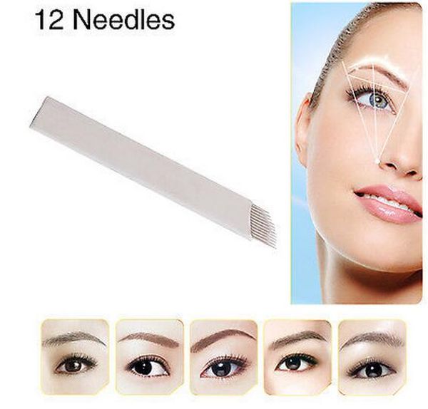 

100pcs caution s12 permanent makeup manual eyebrow tattoo bevel blades 12 needles