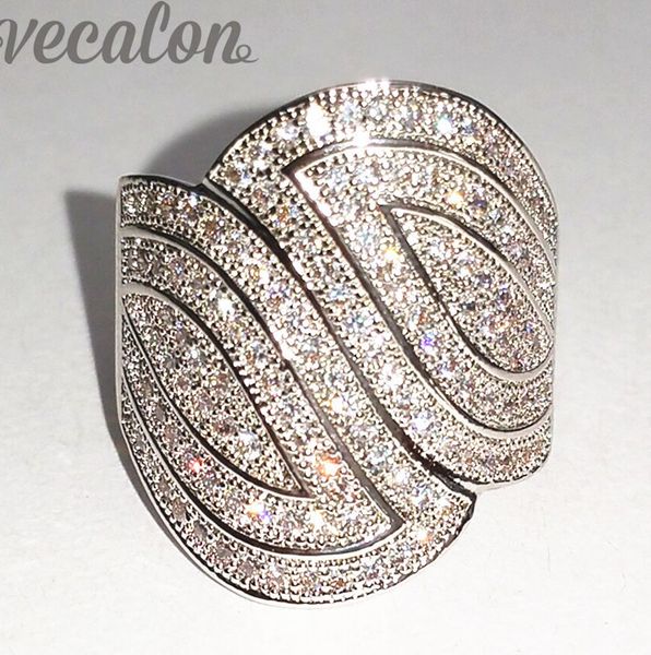 

vecalon fashion pave set 140pcs simulated diamond cz engagement wedding band ring for women 10kt white gold filled finger ring, Slivery;golden