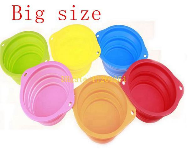 50 pçs / lote tamanho Grande 193x67mm Silicone Pet Cat Dog Tigela de Alimentação Dobrável Prato De Água Portátil Alimentador Cachorro Viagem Tigelas