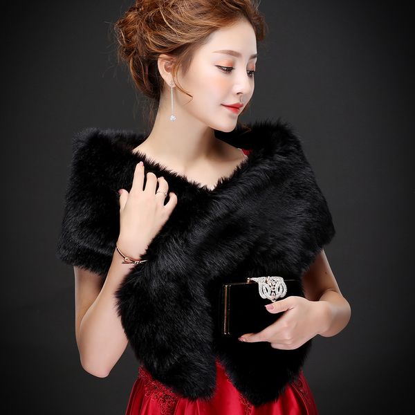 

Реальные фото сексуальный черный искусственный мех теплый шарф Свадебные болеро