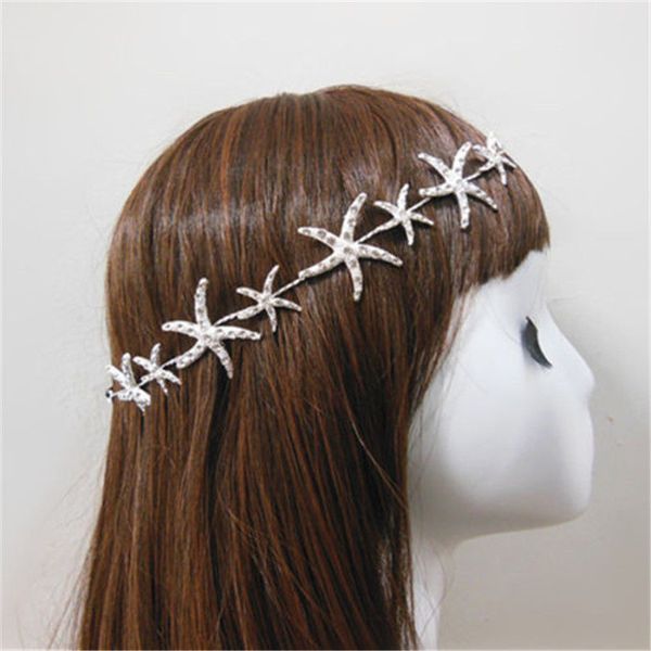 Großhandel Seestern Stirnband Hochzeit Braut Kristall Krone Strass Tiara Silber Haarschmuck Kopfschmuck Schmuck Strand Party Kopfschmuck