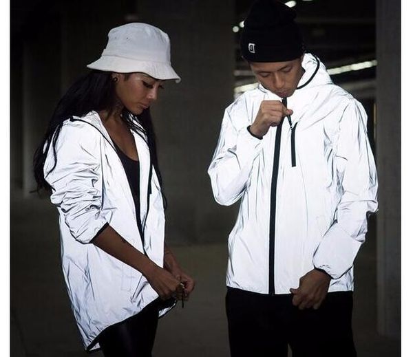 

wholesale- 3m reflective jacket men women harajuku windbreaker jackets hooded streetwear coats 3m windbreakers harajuku jacket, Black;brown