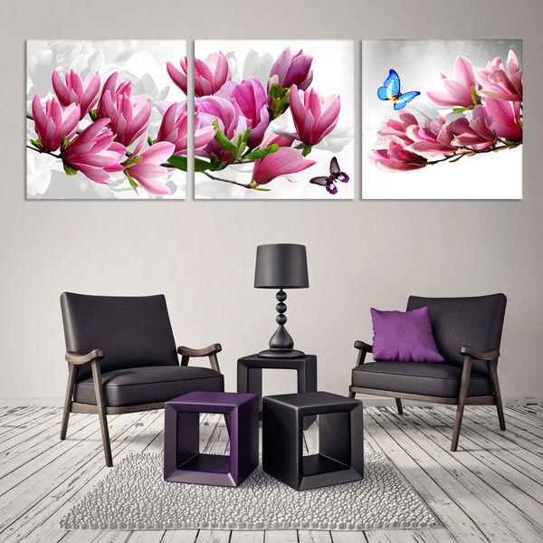 

3 панели современная роспись стен розовый цветок орхидеи главная декоративное искусство картина краска на холсте отпечатки (без рамки