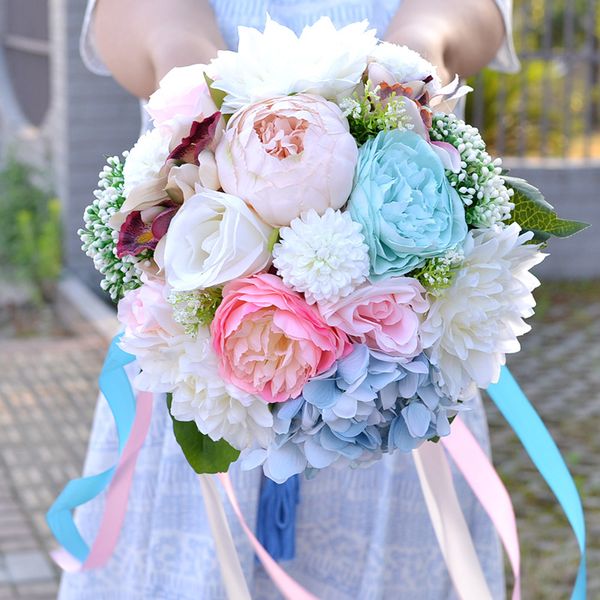 Künstliche Blumensträuße für Bräute, Landhausstil, Wald-Brautsträuße, hochwertige 18 Hochzeitsblumen, Gerbera-Pfingstrosen