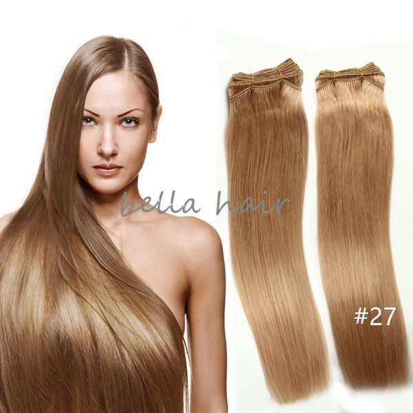 2 Stück / Los kostenloser Versand 1424 Zoll brasilianisches malaysisches indisches peruanisches Haar blonde menschliche Schusshaarverlängerungen 100 g p Bella Haar