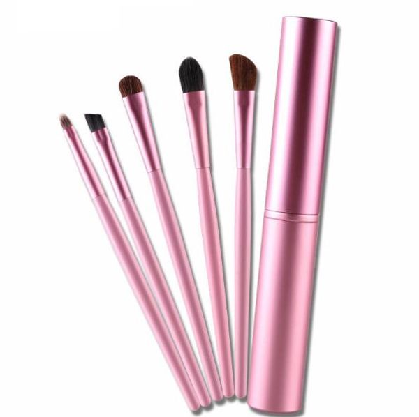 

1set/5pcs professional eyeshadow brush,black/pink soft pony hair makeup brushes set,eye make up cosmetic brush + round tube for women