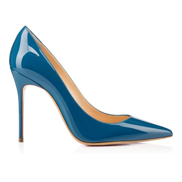 

karmran women handmade fashion e-colleted 100mm high heels suede simple office party pumps shoes blue z70525, Black