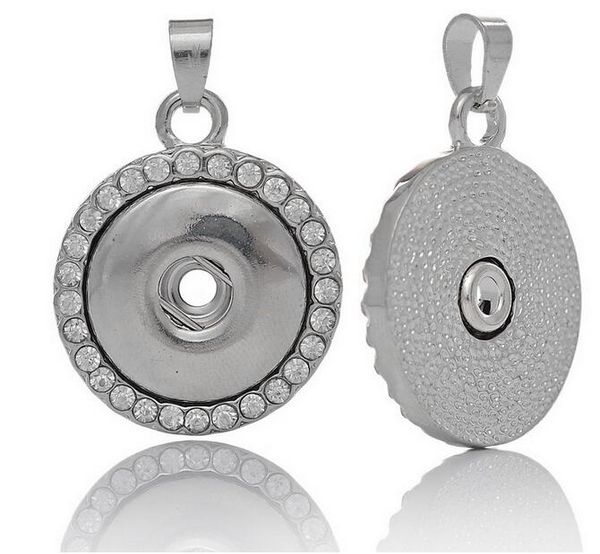 

2020 white k rhinestones diy vintage round metal button pendant necklace ginger diy snap button jewelry, Silver