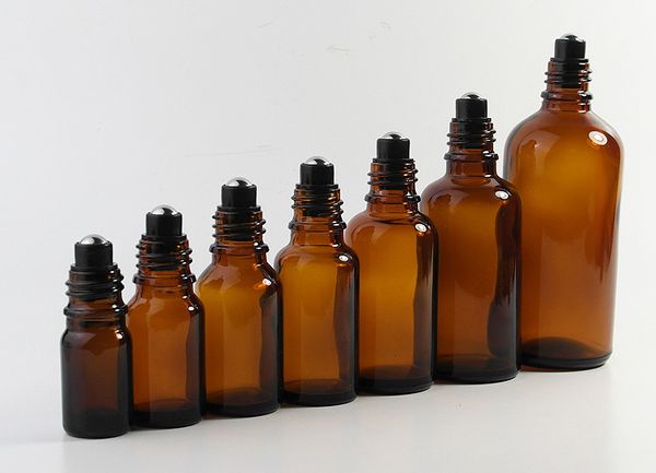 GROSSHANDEL Braunglas-Rollflaschen 5 ml, 10 ml, 15 ml, 20 ml, 30 ml, 50 ml, 100 ml, dicke Glasbehälter mit SS-Rolle und schwarzen Deckeln im Sonderangebot