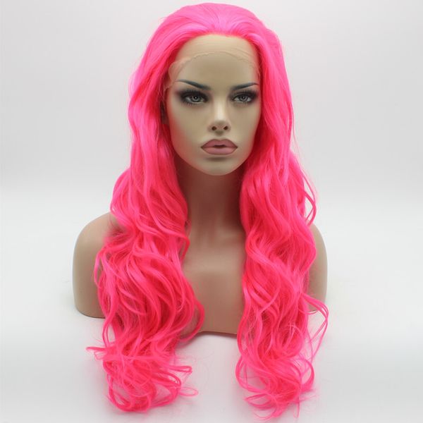 

роза розовый длинные волнистые 24 дюймов реальный один цвет волос синтетические glueless волос парик волокна моды женщина, Black