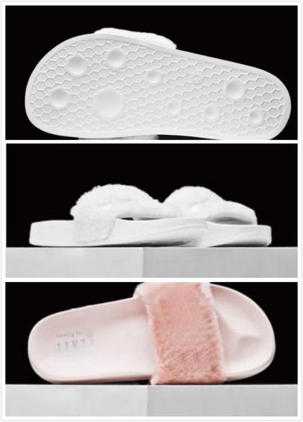 

отправить оригинальный мешок коробки пыли]рианна leadcat фенти тапочки искусственный мех слайды сандалии мода женщины слайд розовый черный б, Black