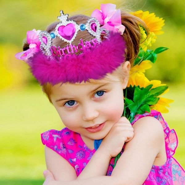 Happy Birthday party корона девушки женщины драгоценный камень перо розовый повязка на голову ободок для волос короны гребень праздничный Рождество Хэллоуин поставки