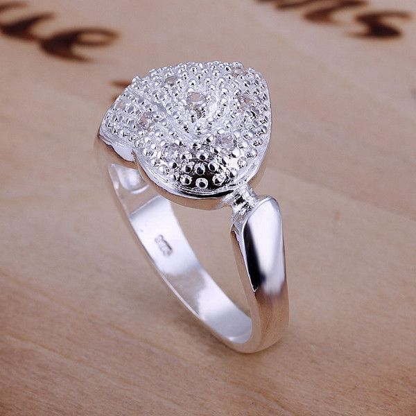 

Free shipping Inlay open heart sterling silver ring GR027,women's white gemstone 925 silver Rrings Wedding Rings