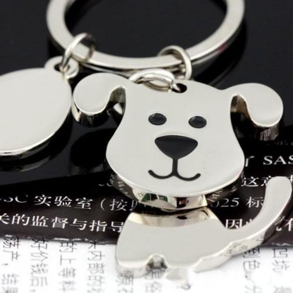 

spinning cute dog keychain key chain ring unique keychain keyrings zinc alloy the wedding favor key fob car keychain, Silver