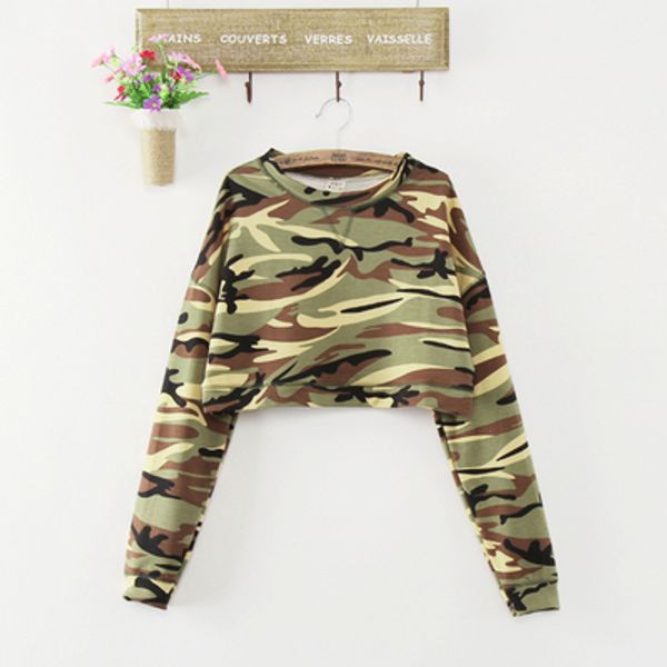 

wholesale-m//xl crop fashion shirts t long new camouflage casual women sleeve sleeve long camouflage hoodies high waist pullovers beer, Black