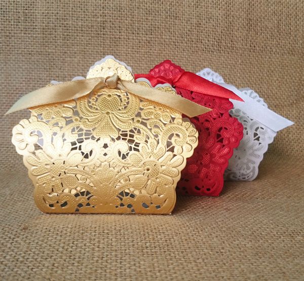 

wholesale-50 x wedding candy box gold/red/white laser cut wedding favor boxes casamento wedding favors gifts