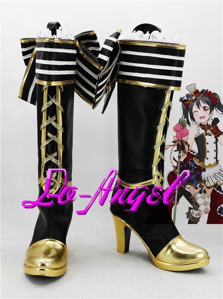 

wholesale-anime love live nico yazawa maid cosplay party shoes black and golden boots customized size, Silver