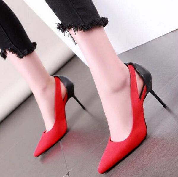 

2017 autumn new office lady concise single shoes women heels fashion pointed toe high heeled pumps blue customized snall size, Black
