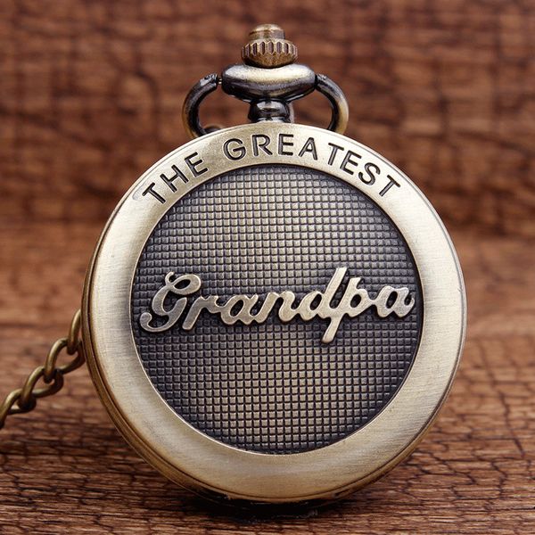 

wholesale-fashion the greatest grandpa dad father's day quartz pocket fob watches chain mens gift for daddy grandfather, Slivery;golden