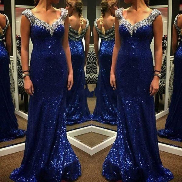 

2016 prom dresses with cap sleeves v neck mermaid crystals evening gowns sheer sequined custom made long prom gown for party, Black;red