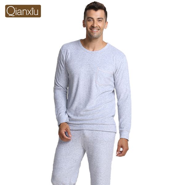 

wholesale-qianxiu brand pajamas knitted bamboo fiber home dress plus size men pajama set ing, Black;brown