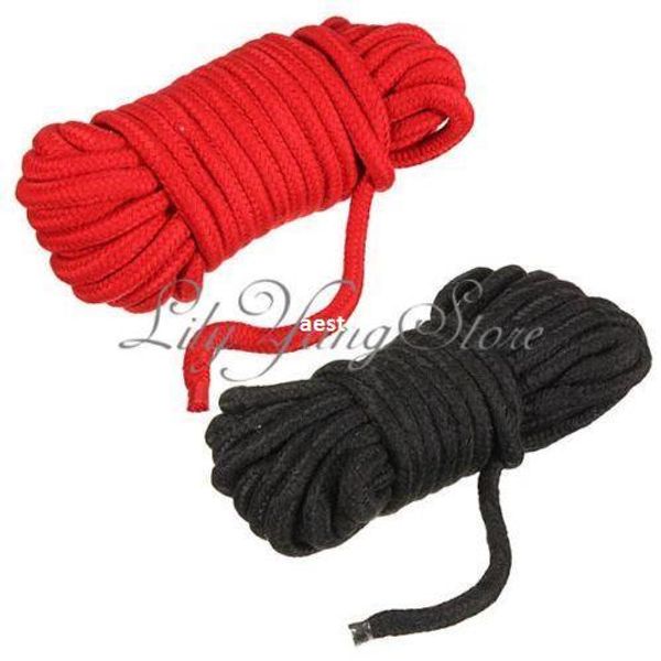 10M Bondage Fantasy Fetish Soft Cotton Bondage Rope Strap Restraint Toy Kit Nero Rosso # E593