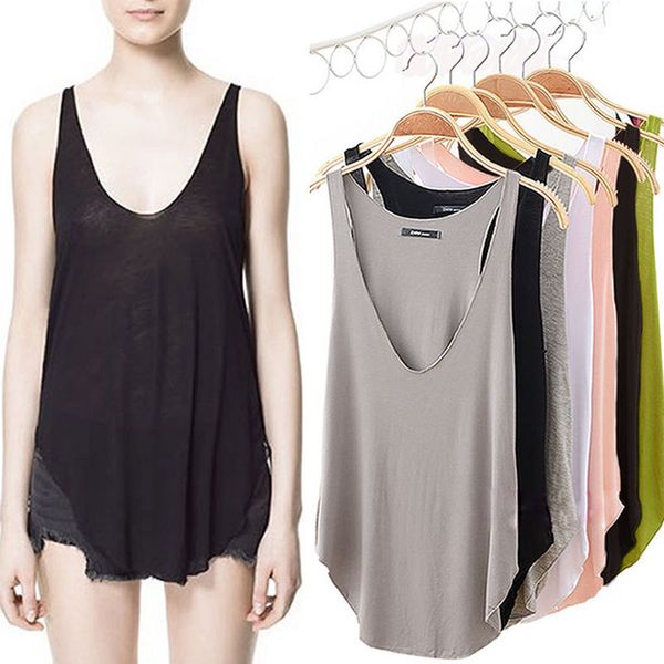 

wholesale-2016 wholesales price summer 6 colors fashion causal womens v-neck vest cotton long loose sleeveless tank t-shirt, Black;white