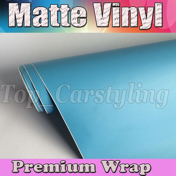 Baby Blue Matte Car Wrap Film Mit Luftblase Frei Matt Vinyl Für Fahrzeugverpackung Body Covers folie Vinyle 1,52x30 mt / Rolle (5ftx98ft)
