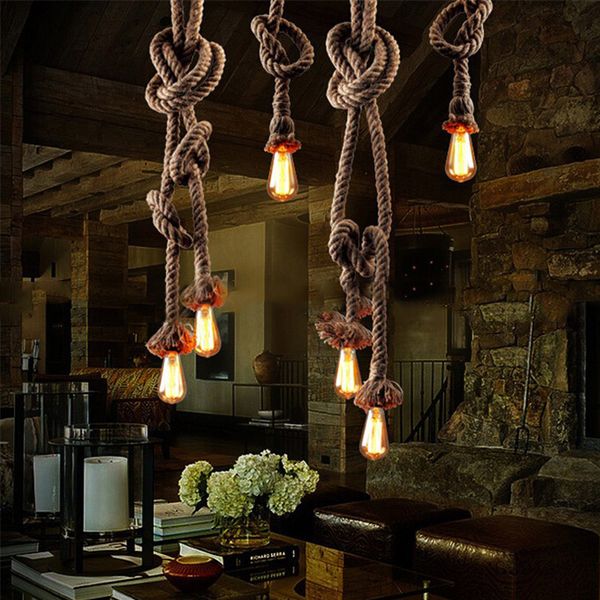 Vintage Rope Ceiling Pan Pendant Lights Retro Industrial Loft Bar Rope Lamp Fixtures Lamparas Colgantes Luminaria Luz Stock In Us Home Lighting