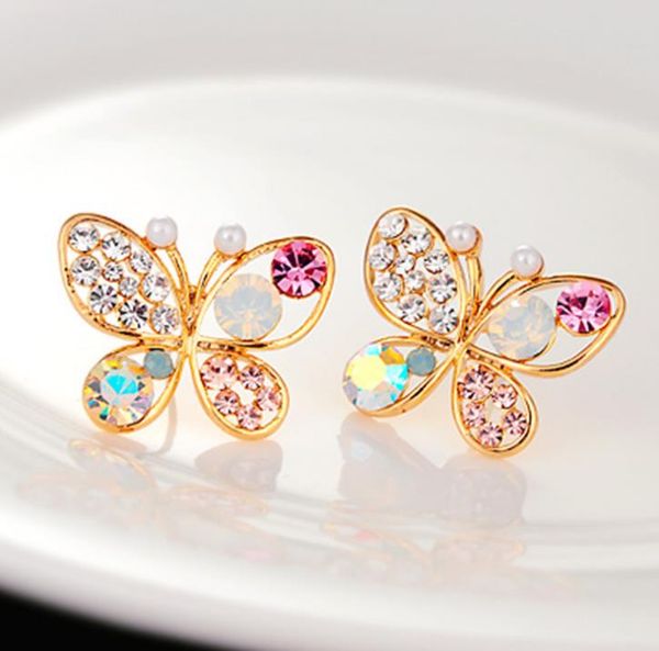 

butterfly earring with little diamond and cat's eye opal,noble delicate and beautiful, and high quality, Golden;silver