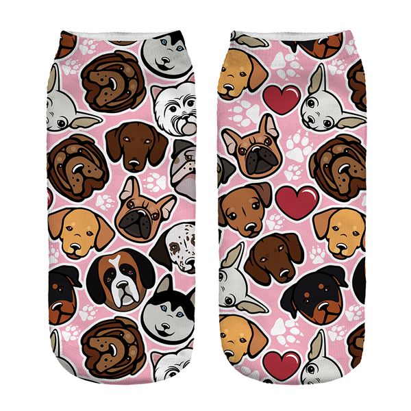 

wholesale-blue 2016 3d digital printed love dog women socks fashion cute short sock women low cut dress sock hot, Black
